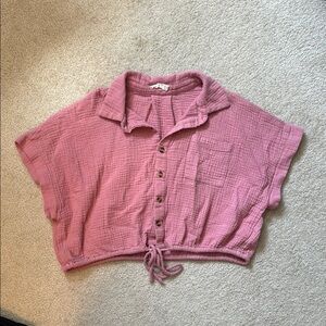 Altar’d State Pink Button-Up Crop Top